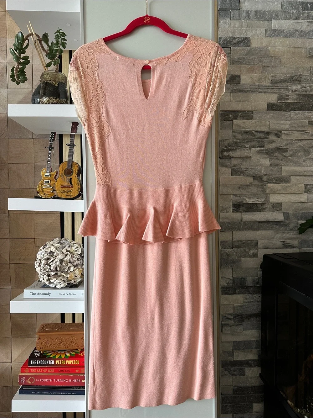 eva mendes for New York & Company Peach Lace-Peplum Midi Dress
